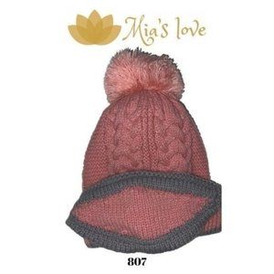 child's cold hat for girls, size S, pink and gray color, hand-knitted.